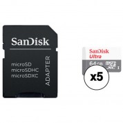 Sandisk 64gb Ultra Uhs-i Microsdxc Card With Adapter (5-pack)