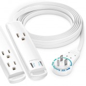 360° Rotating Flat Plug Usb Charging Extension Cord 12' White