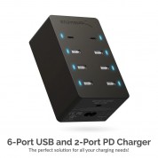 Sabrent 8-port 100w Usb-a Usb-c Pd Charger