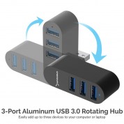 Sabrent 3-port Mini Usb 3.0 Rotating Hub - Black