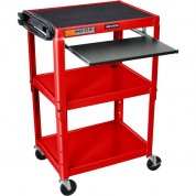 Luxor Adjustable Steel Utility Cart With Keyboard Tray Red