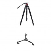 Portable Aluminum Tripod Kit With Fluid Head & Dolly